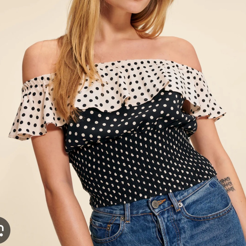 Rouje Paris Polka Dot Off Shoulder Top